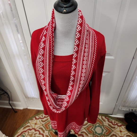 Kim Rogers Red and White Pull Over and Detachable Scarf Size XXL Plus - Picture 4 of 7